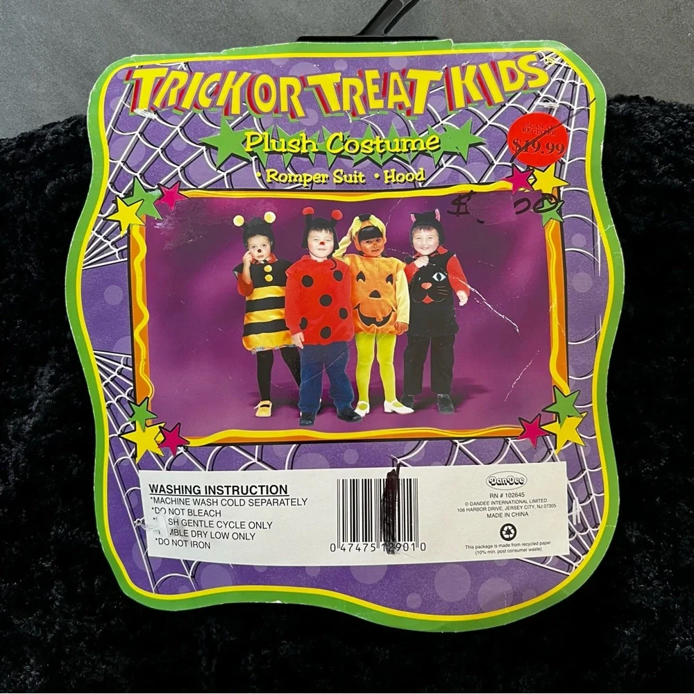 NEW VTG Dan Dee Toddler Size 2T - 5T Crushed Velvet‎ Felt Bat Halloween Costume